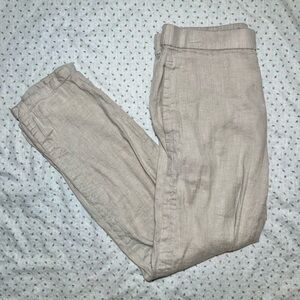 Theory Linen Blend Capri Pants Sz 4/S Beige Crop Stretch Boho Coastal Beach